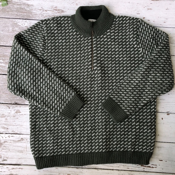 L.L.BEAN olive green wool zip neck sweater